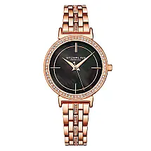 Relgio Stuhrling 3987 Clssico 33mm Mostrador Preto e Pulseira de Ao Inoxidvel com Fivela de Implantao em Ouro Rosa