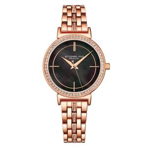 Relgio Stuhrling 3987 Clssico 33mm Mostrador Preto e Pulseira de Ao Inoxidvel com Fivela de Implantao em Ouro Rosa