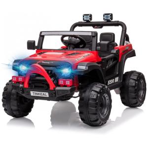 Carro Eletrico Infantil a Bateria 12V 2 Assentos com 3 Velocidades e Porta USB e AUX, TINKEAL, Vermelho