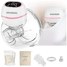 Bomba Tira Leite Única Elétrica Recarregável com Painel Digital 3 Modos e 9 Níveis de Sucção, Branca, JIASONGOO, Branco