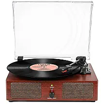 Toca Discos Retro 3 Velocidades com Bluetooth, USB e Alto Falantes, Udreamer, Marrom