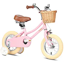 Petimini Bicicleta Infantil Retrô com Rodas de Treinamento, Cesta e Sino, 3 a 5 anos, Rosa