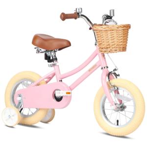 Petimini Bicicleta Infantil Retrô com Rodas de Treinamento, Cesta e Sino, 3 a 5 anos, Rosa