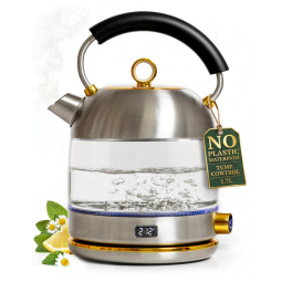 Chaleira elétrica STYLED SETTINGS inox e vidro 1,7L 1500W com controle de temperatura e manutenção aquecimento 110V