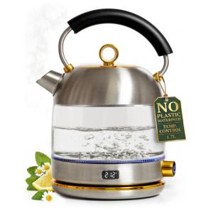 Chaleira elétrica STYLED SETTINGS inox e vidro 1,7L 1500W com controle de temperatura e manutenção aquecimento 110V