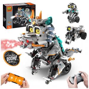 Kit Robótico QHECTTY RC STEM 3 em 1 dinossauro e moto com spray luminoso e controle APP