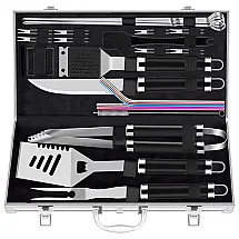 Kit Churrasco na Grelha 25 Peças de Aço Inoxidável e Escova de Limpeza com Estojo de zenamento, ROMANTICIST grill accessories, Prateado