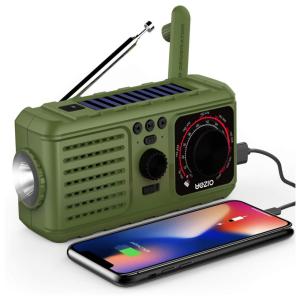 YEZRO Rádio NOAA, AM, FM Recarregável Manivela Solar Lanterna Alarme SOS Carregador USB MP3