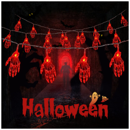 Pisca Pisca Mão de Esqueleto 30 LEDS 4 Metros para Decoração de Halloween, Vermelho