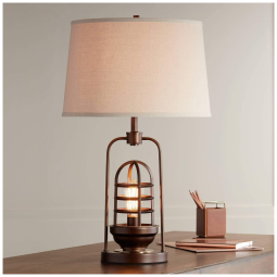 Luminária de Mesa Vintage em Metal e Abajur de Tecido, FRANKLIN IRON WORKS 9H335, Dourado