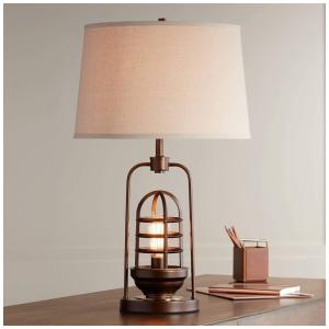 Luminária de Mesa Vintage em Metal e Abajur de Tecido, FRANKLIN IRON WORKS 9H335, Dourado