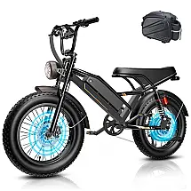 Bicicleta elétrica Jasion YR20 preta nightfall pneus 20x4 motor 1000W nominal 3000W pico bateria 48V 20Ah 960Wh suspensão dupla 7 marchas