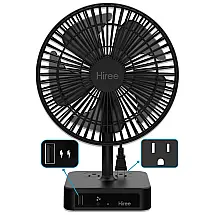 Ventilador de Mesa com 3 Velocidades, Porta Carregamento USB, 2 Tomadas e Luzes Led, 110v, HIREE, Preto