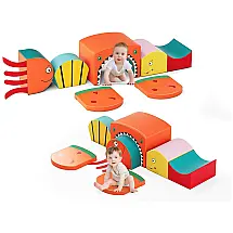Blocos de Espuma Lischwert para Bebês, Tema Tubarão, Blocos Macios com Túnel Dobrável, Brinquedo Indoor para Bebês 1-3 Anos, 6 Peças.