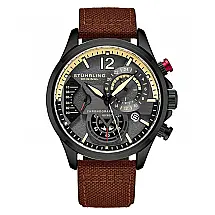 Relógio Stuhrling Aviador 45mm, Mostrador Cinza/Preto, Pulseira Couro Marrom com Fivela Tang Preta