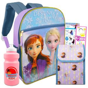 Mochila Escolar Infantil 40cm Disney Frozen 2, 3 Peças com Lancheira, Branca