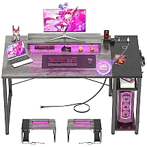 Mesa Gamer 47" 119 cm com Luz LED, Porta USB, Suporte para Monitor e Tomadas, 110V, Armocity
