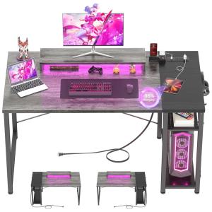 Mesa Gamer 47" 119 cm com Luz LED, Porta USB, Suporte para Monitor e Tomadas, 110V, Armocity