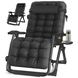 Oversized Cadeira Reclinável Ajustável Gravidade Zero com Apoio de Cabeça e Porta Copos, Preta