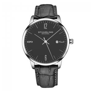 Relógio Stuhrling Classic Rasa 40mm Mostrador Cinza Pulseira Couro Cinza Caixa Prata 4cm