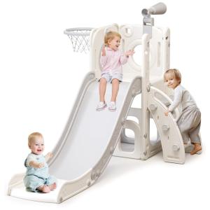 Escorregador 7 em 1 YUYUE para Bebês de 1-3 anos, Escorregador Extra Longo com Cesta de Basquete, Playground Independente para Crianças