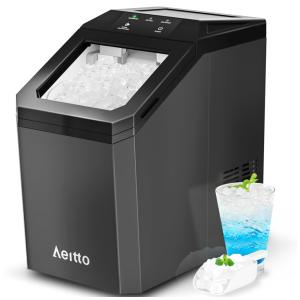 Máquina de Gelo de Bancada que Produz 24 kg em 24H com Função de Autolimpeza e Material de Aço Inoxidável, 110V 120W, Aeitto