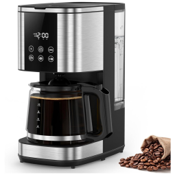 Máquina de Café 10 Xícaras, Programável 24h, Controle de Intensidade, Tela Touch, Filtro Reutilizável, Jarra