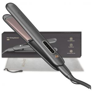 Chapinha Prancha de Cabelo Profissional 2 em 1 com Placa Cerâmica e Visor LED, Bivolt, ACOWILD BHO1, Cinza escuro