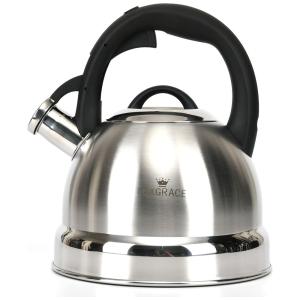 LUXGRACE Chaleira 2L com Apito e Cabo ergonômico, Aço Inoxidável, S P, Prateado