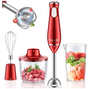 Mixer com 2 Velocidades e Acessórios, Aço Inoxidável, 1000W, 110v, FACELLE, Vermelho