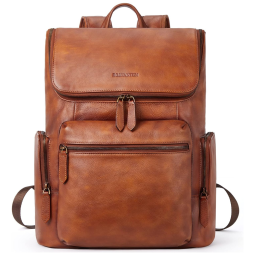 Mochila Masculina para Laptop de Couro, BOSTANTEN, Marrom Claro