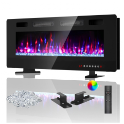 Lareira Elétrica de Embutir A45x127L cm com Temporizador, Controle Remoto e Digital, 110V 1500W, BREEZEHEAT