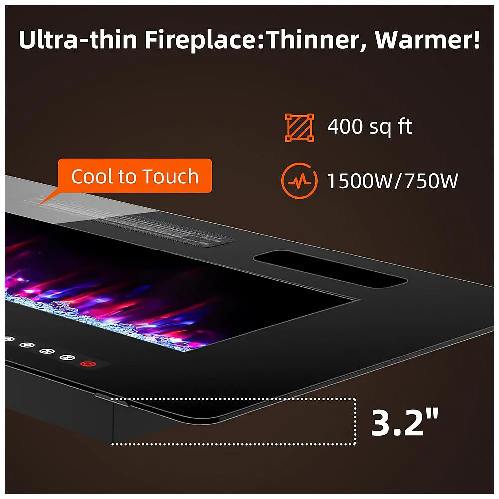 Lareira Elétrica BreezHeat 127x46cm 1500W 12 Cores LED Touch Embutir 110V — foto 2