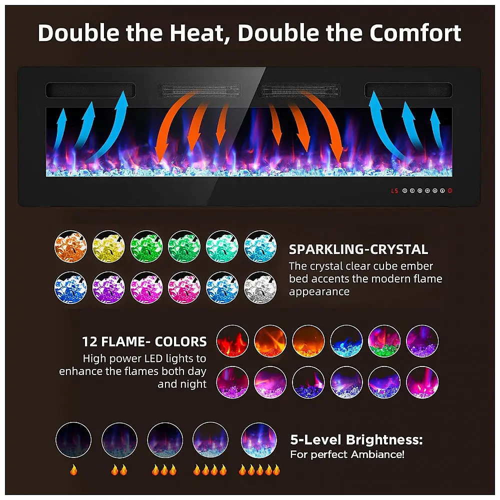 Lareira Elétrica BreezHeat 127x46cm 1500W 12 Cores LED Touch Embutir 110V — foto 3