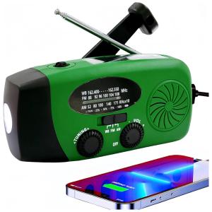 Rádio AM FM WB e NOAA 1000mAh Com Bateria Solar ou Manivela de Recarga USB Cor Verde