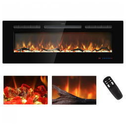Lareira Elétrica de Embutir A44x121L com Controle Remoto, Tela Sensível ao Toque e Chamas Multicoloridas, 110V 1500W, Kentsky, Preta