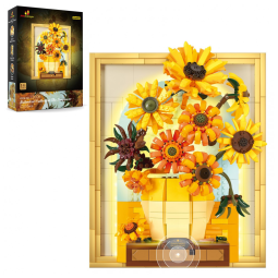 Kit de Construção Quadro Van Gogh Girassol de Flores com Luzes e 1166 Peças, JMBricklayer, Amarelo
