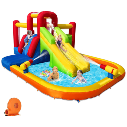 Parque Aquático Inflável com Piscina de Splash, Escorregador de Água, Canhão de Água, Paredes de Escalada e Obstáculos - Diversão