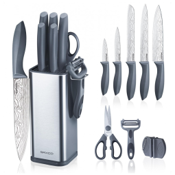 Conjunto de Facas em Aço Inoxidável com Bloco de Bancada, 10 Peças, RAXCO, Preto