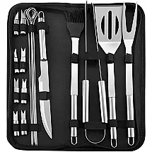 KLOP Kit Churrasco na Grelha 18 Peças de Aço Inoxidável com Estojo de zenamento e Pinças