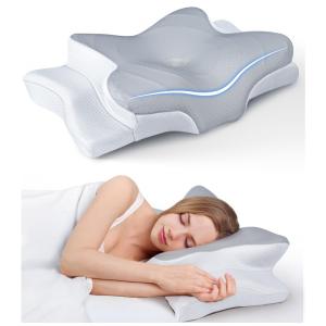 Travesseiro Ortopédico Cervical Ergonôimico, Tamanho Queen com Espuma de Memória, Cozyplayer, Cinza Escuro