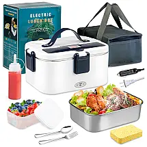 Marmita Elétrica Portátil 3 em 1, 1,8L com Auto Aquecimento e 2 Fontes de Alimentação 12V ou 110V 220V, 80W, Kkwwoice, Azul Escuro e Branco