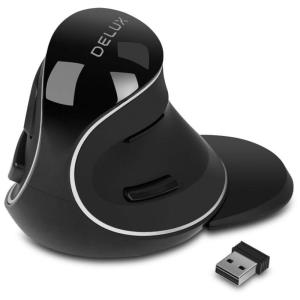 DELUX Mouse Ergonômico Vertical sem Fio Reduz a Tensão do Pulso com Botões Silenciosos, 800, 1600 DPI 6 Botões, Preto