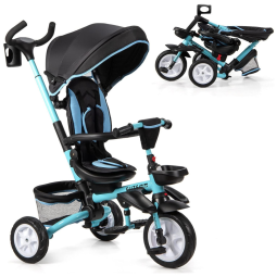 Triciclo Infantil para Passeio com Assento Ajustável 7 Estágios, Idade Recomendada 1 a 5 Anos, BABY JOY, Azul
