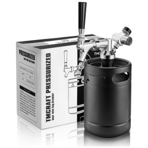 Chopeira Portátil 1.8L com Torneira e Regulador de CO2, Aço Inoxidável, TMCRAFT, Preto