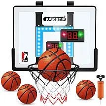 Cesta de Basquete com 4 Bolas, Placar Eletrônico, 2 Modos de Jogo e LED Anti-Impacto, Presente Ideal para Crianças, Fansto, Branco