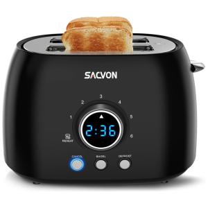 SACVON Torradeira Elétrica de 2 Fatias com 6 Níveis de Tostagem, 825W 110V, Preta