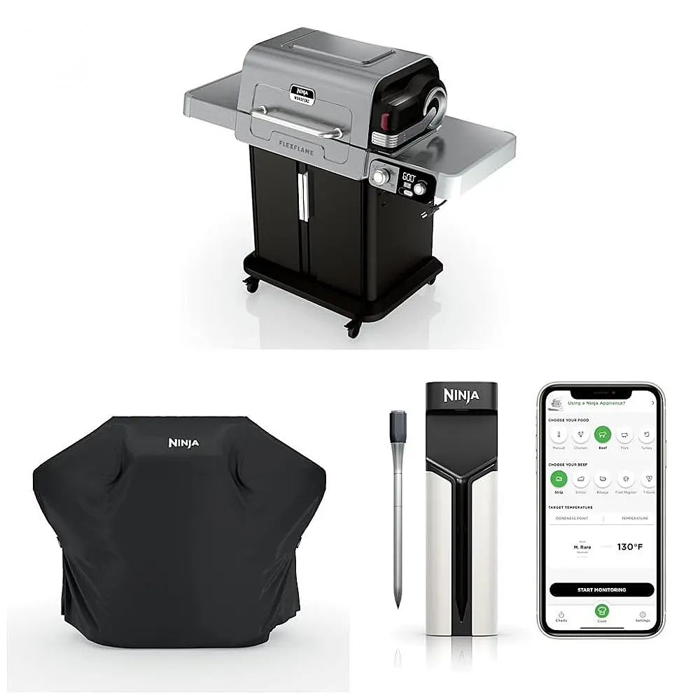 FlexFlame. Pacote inicial. Sistema de cozimento 5 em 1 para churrasqueira elétrica a propano. Inclui tampa de