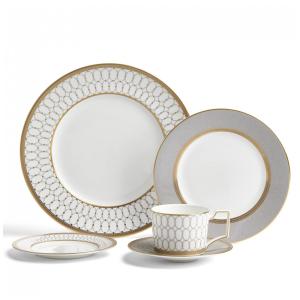 Conjunto de Aparelho de Jantar em Alta Qualidade e Elegância com 5 Peças e Material de Porcelana, Wedgwood 1065319, Branco, Cinza e Detalhes