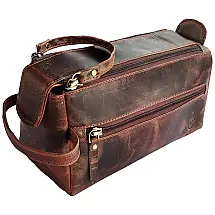 Necessaire Masculina Vintage de Couro com Forro à Prova d, RUSTIC TOWN, Marrom